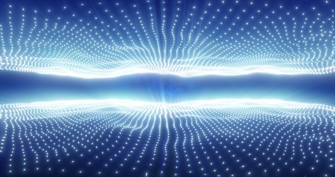 Abstract blue energy waves from particles above and below the screen magical bright glowing futuristic hi-tech background photo