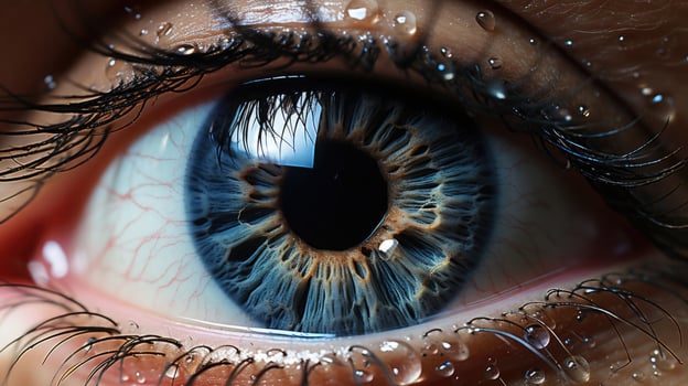 Close view of a female eye with pupil and eyelashes, concept of personality photo