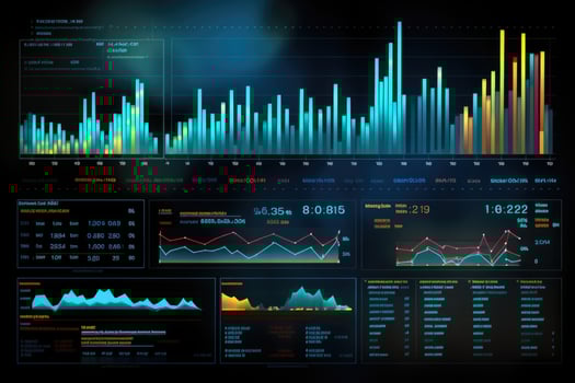 Business finance data analysis chart. Financial management technology. Virtual screen. Generated by artificial intelligence photo