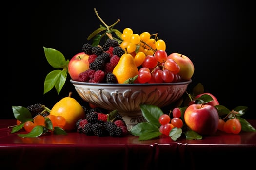 AI generated Fresh and Nutritious Fruit Bowl on the Dining Table. photo