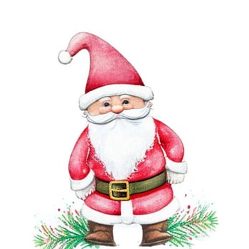 cute gnome santa claus cartoon hand draw cartoon style and christmas tree on white background, watercolor photo