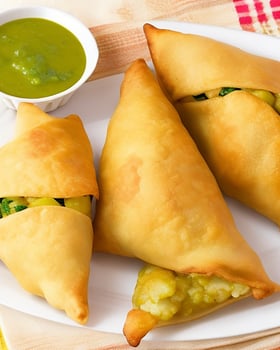 AI Generated Delicious Chicken Samosa with Green Chilli Sos and Dry Chilli Sos free photo