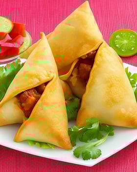 AI Generated Delicious Chicken Samosa with Green Chilli Sos and Dry Chilli Sos free photo