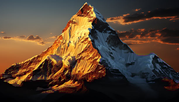 a mountain range with trees and a river ai generated photo