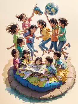 World children's day celebration, AI generated photo