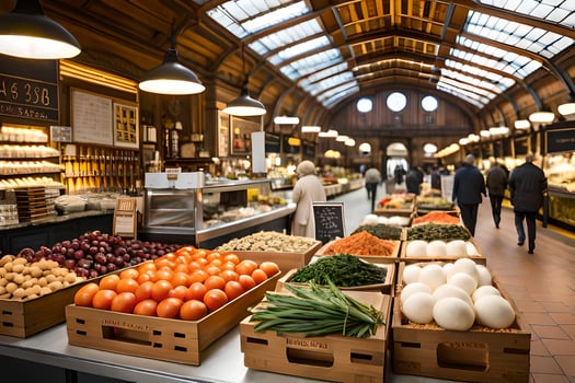 a large market with lots of fresh produce. AI-Generated photo