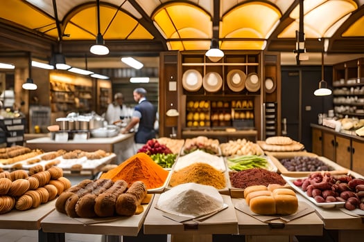 a bakery with lots of bread and other food. AI-Generated photo