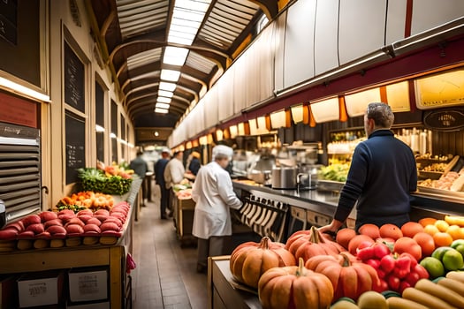 people shopping in a market with produce. AI-Generated photo