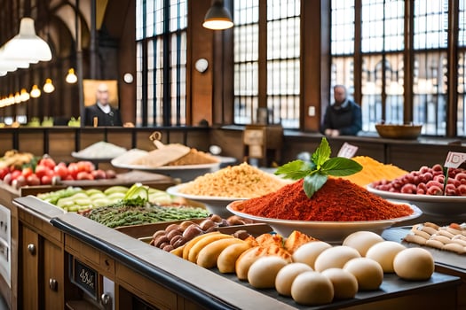 a buffet with many different types of food. AI-Generated photo