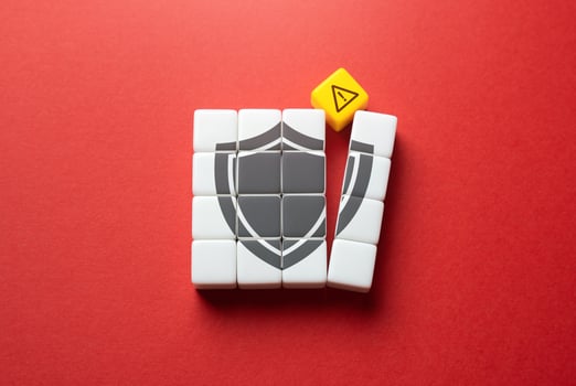 Defense breakdown. The security system is hacked. Weakened immunity. Vulnerability to threats. Suppression and deterioration. Decreased protection efficiency. Protection downturn. photo