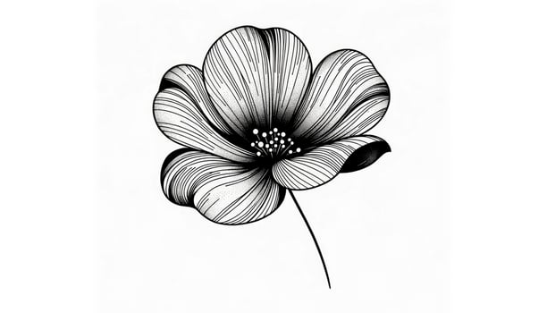 A graceful drawing of a flower in bloom with sleek lines and subtle stippling. AI Generated photo