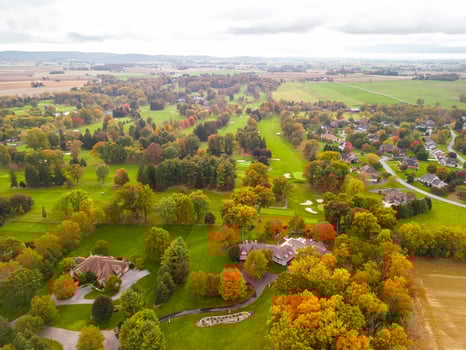 Aerial drone photo of golf course.