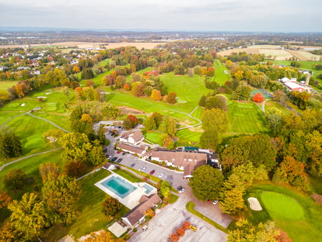 Aerial drone photo of golf course.
