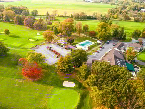 Aerial drone photo of golf course.