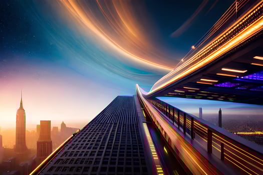 a long exposure photograph of a city skyline at night. AI-Generated photo