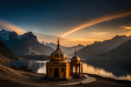 the golden dome of a mosque in the mountains. AI-Generated photo