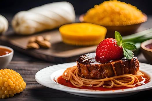 a plate of spaghetti with meat and sauce. AI-Generated photo