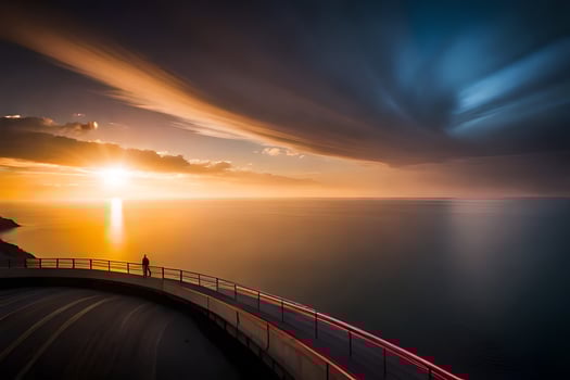 a long exposure photograph of the sunset over the ocean. AI-Generated photo