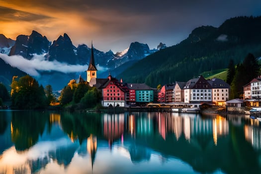 the beautiful town of lake hallstatt in the alps. AI-Generated photo