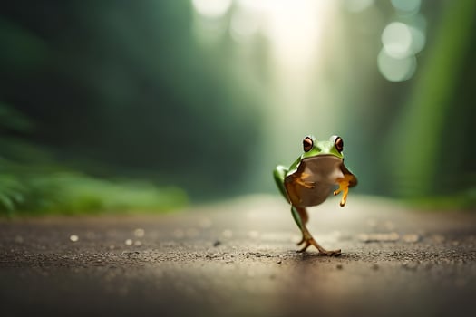 a frog is walking on the road in the forest. AI-Generated photo