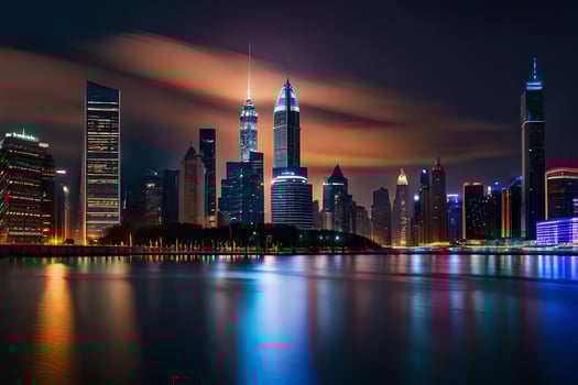 the city skyline at night in shanghai. AI-Generated photo