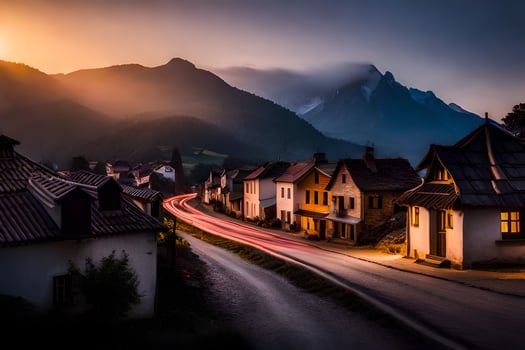 photo wallpaper the sky, mountains, road, the sun, the mountains, the road, the. AI-Generated