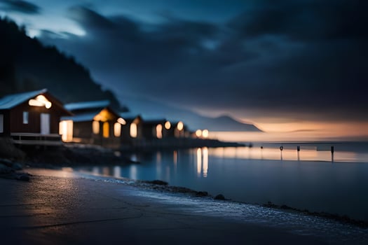a long exposure photograph of a beach at night. AI-Generated photo
