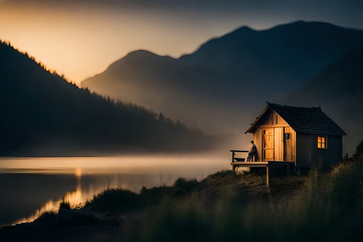 the cabin in the mist. AI-Generated photo