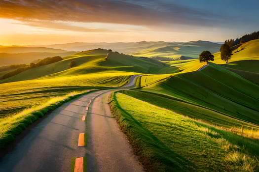 the road to the sunset. AI-Generated photo