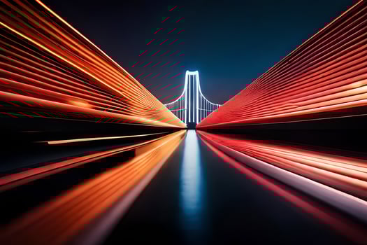 a long exposure photograph of a bridge at night. AI-Generated photo
