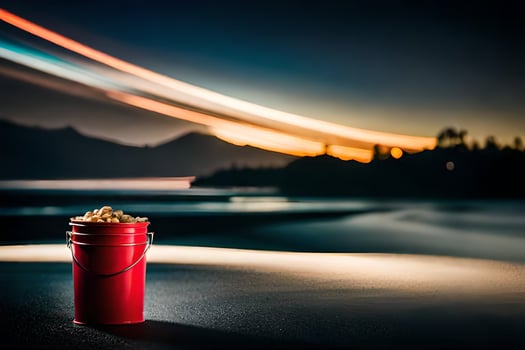 a red bucket with a trail of light behind it. AI-Generated photo
