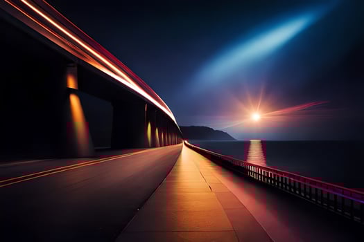 a long exposure photo of a bridge at night. AI-Generated
