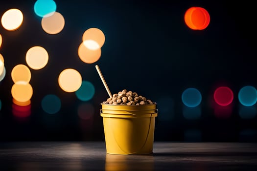 a bucket of popcorn with a straw on top. AI-Generated photo