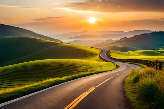 the road to the sunset. AI-Generated photo