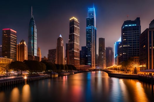 the chicago skyline at night. AI-Generated photo