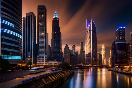 the city skyline at night in dubai. AI-Generated photo