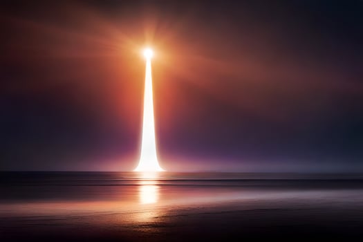 a lighthouse is lit up at night with a bright light. AI-Generated photo