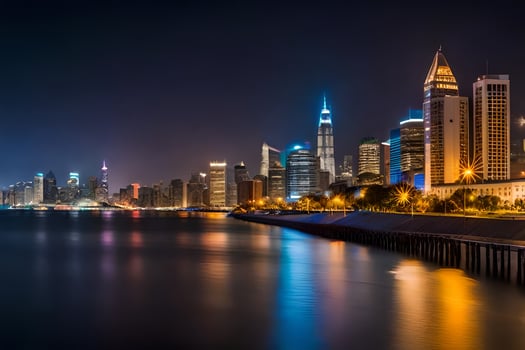 the city skyline at night in shanghai. AI-Generated photo
