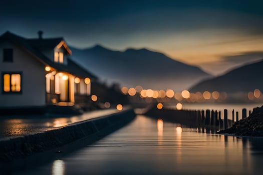 a house is seen in the distance at night. AI-Generated photo