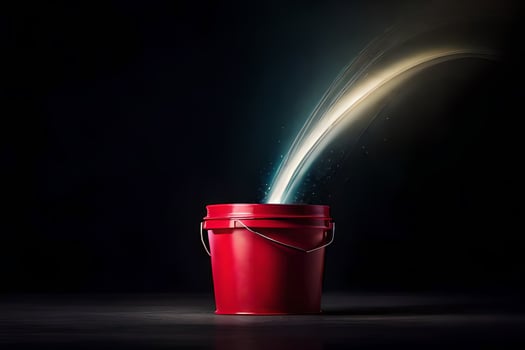 a red bucket with a stream of water coming out of it. AI-Generated photo