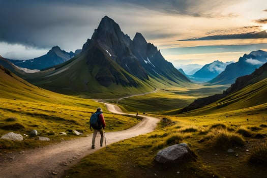 the road to the mountains. AI-Generated photo