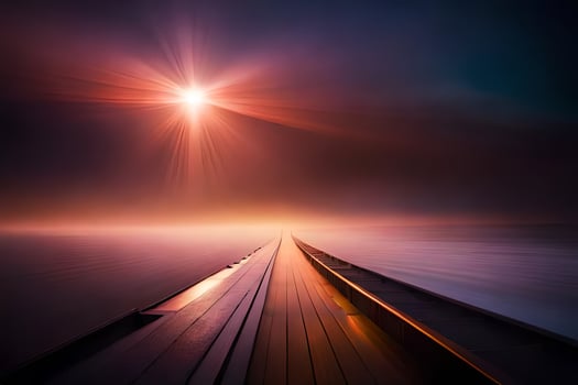 a long, dark road leading to the sun. AI-Generated photo