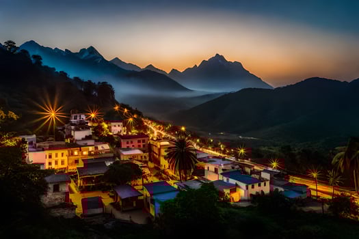 a town in the mountains at dusk. AI-Generated photo