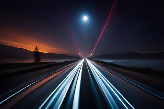 a long exposure photograph of a road at night. AI-Generated photo