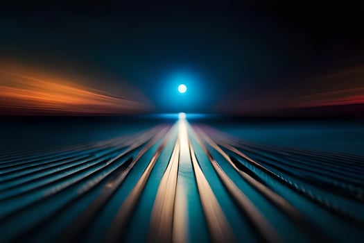 a long exposure photograph of a train track at night. AI-Generated photo