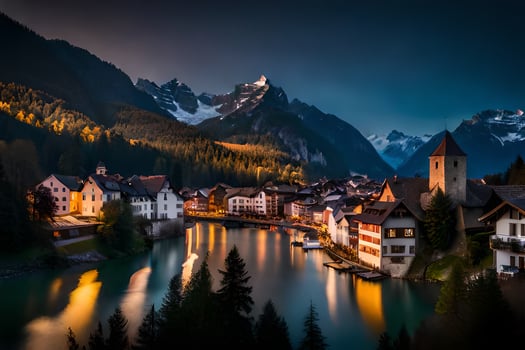 the town of altenburg in the alps at night. AI-Generated photo