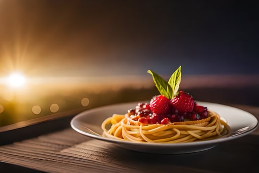 spaghetti with berries on a plate. AI-Generated photo