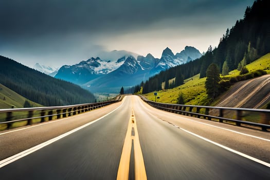 a highway with mountains in the background. AI-Generated photo