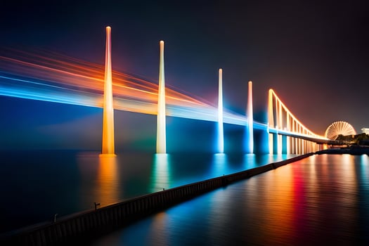 a long exposure photograph of a bridge at night. AI-Generated photo