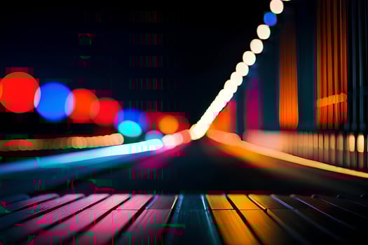 a blurry photo of a bridge at night. AI-Generated